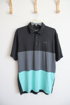 Under Armour Black Gray & Teal Color Block Playoff Polo Shirt | L