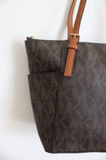 Michael Kors Jet Set Brown Logo Signature Tote Bag
