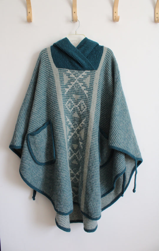 Vintage Alafoss Of Ireland Blue Wool Poncho | OS