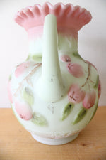 Vintage Fenton Hand Painted Burmese Lotus Mist Apple Tree Ceramic Pitcher