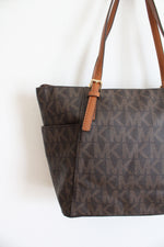 Michael Kors Jet Set Brown Logo Signature Tote Bag