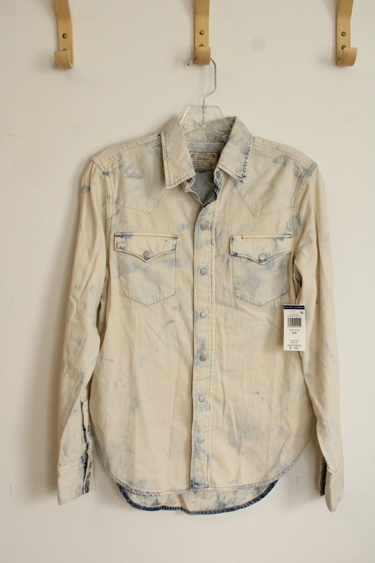 NEW Polo Ralph Lauren Bleached Denim Button Up Western Shirt | S