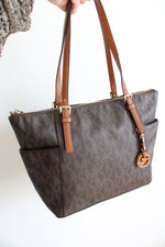 Michael Kors Jet Set Brown Logo Signature Tote Bag