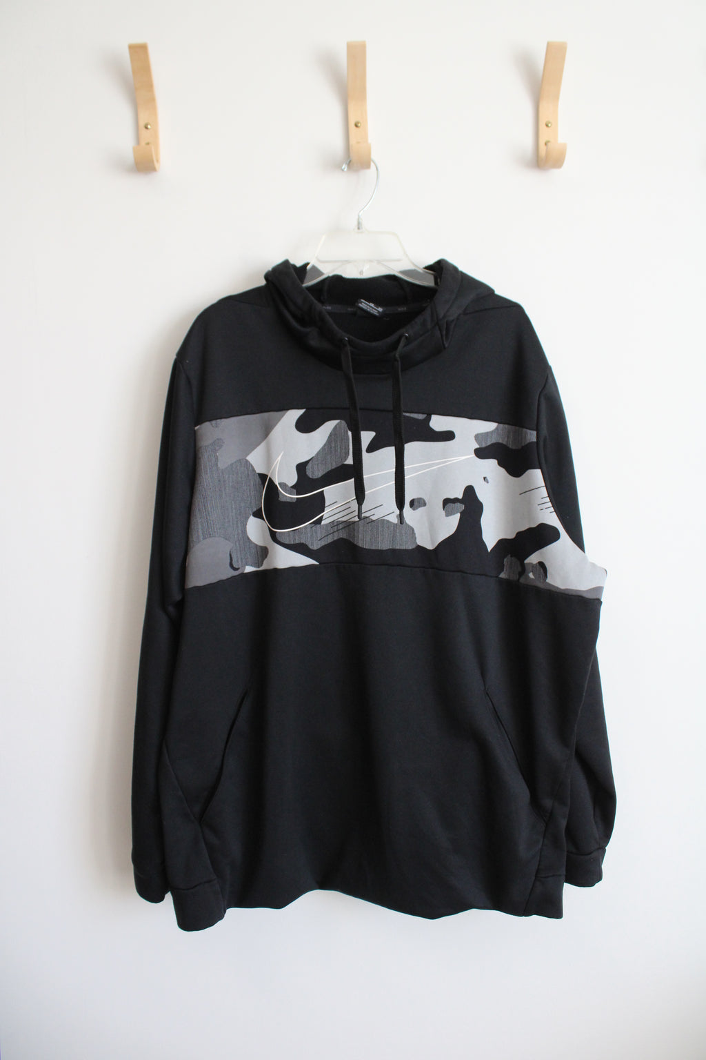 Nike Dri-Fit Black & Gray Camo Fleece Lined Hoodie | XXL