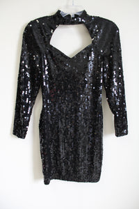 NEW Vintage 1980's Cache Black Sequined Long Sleeved fitted Dress