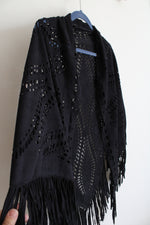 Charlotte Daniel Black Faux Suede Fringe Shawl