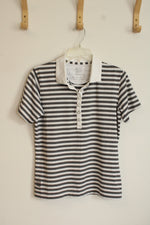 Kate Lord Performance Gray and White Striped Polo | M