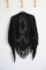 Charlotte Daniel Black Faux Suede Fringe Shawl
