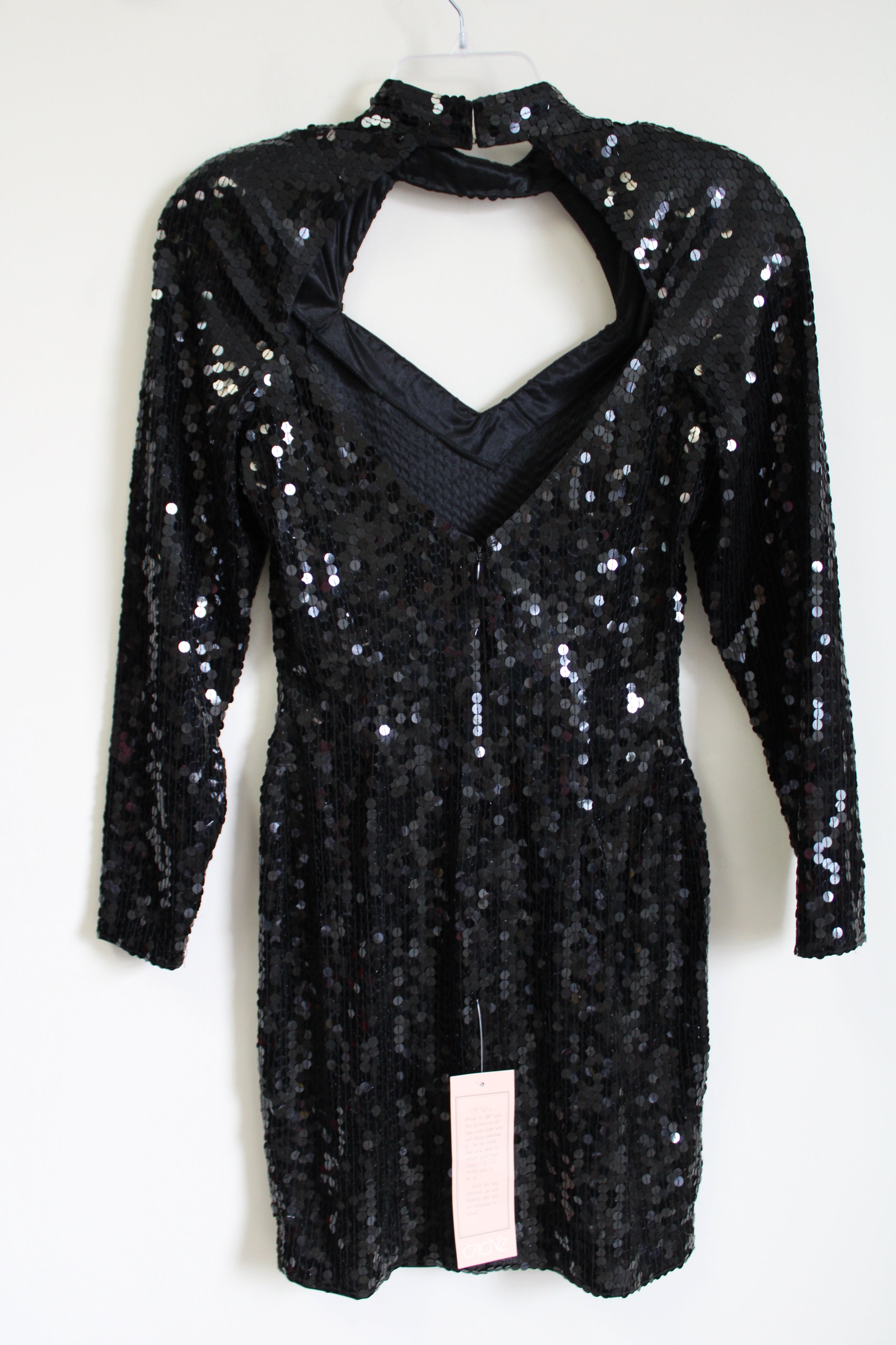 cache sequin dress 1990's Cache Sequin Mini Dress, Sleeveless Cocktail or Prom Dress in Black & White, Mini Halter Dress, Size 2