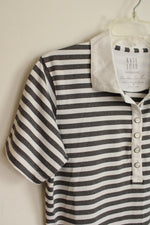 Kate Lord Performance Gray and White Striped Polo | M