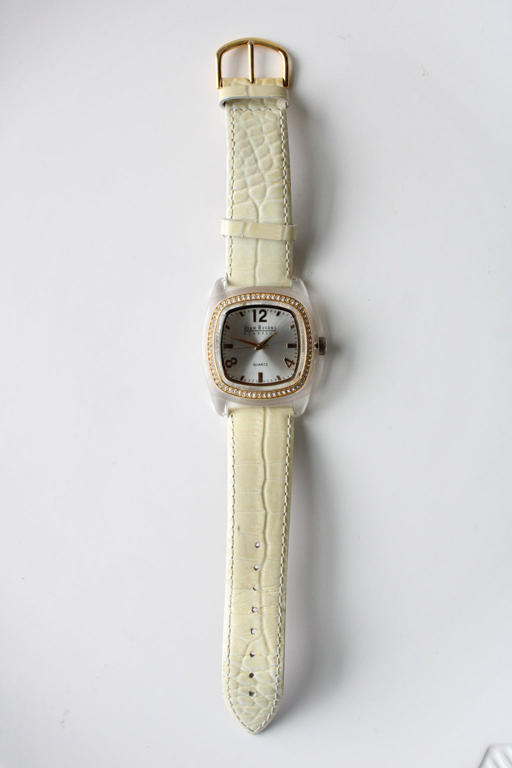 Joan Rivers Cream Alligator Strap Yellow Gold Square Face Watch