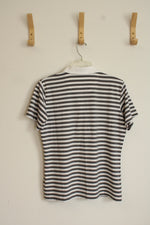 Kate Lord Performance Gray and White Striped Polo | M