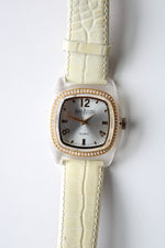 Joan Rivers Cream Alligator Strap Yellow Gold Square Face Watch