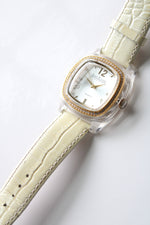 Joan Rivers Cream Alligator Strap Yellow Gold Square Face Watch