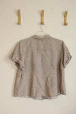 CJ Banks Tan and White Short Sleeve Printed Button Up | 2XL