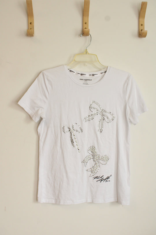Karl Lagerfeld Embellished Bow T-Shirt | S