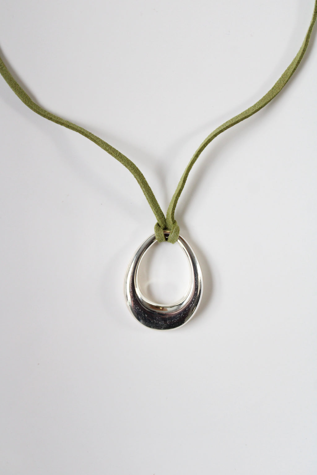 Premier Designs Green Leather Sterling Silver Necklace