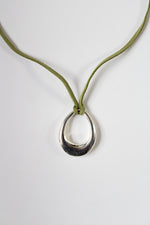 Premier Designs Green Leather Sterling Silver Necklace