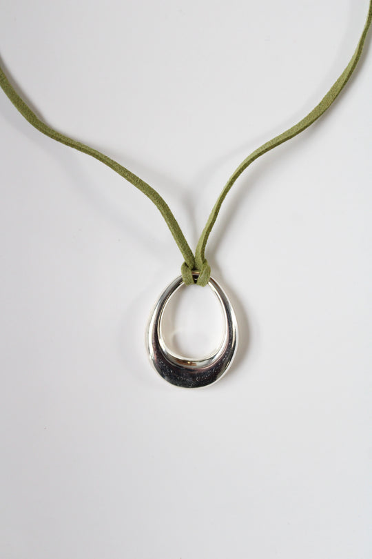 Premier Designs Green Leather Sterling Silver Necklace