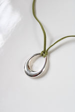 Premier Designs Green Leather Sterling Silver Necklace