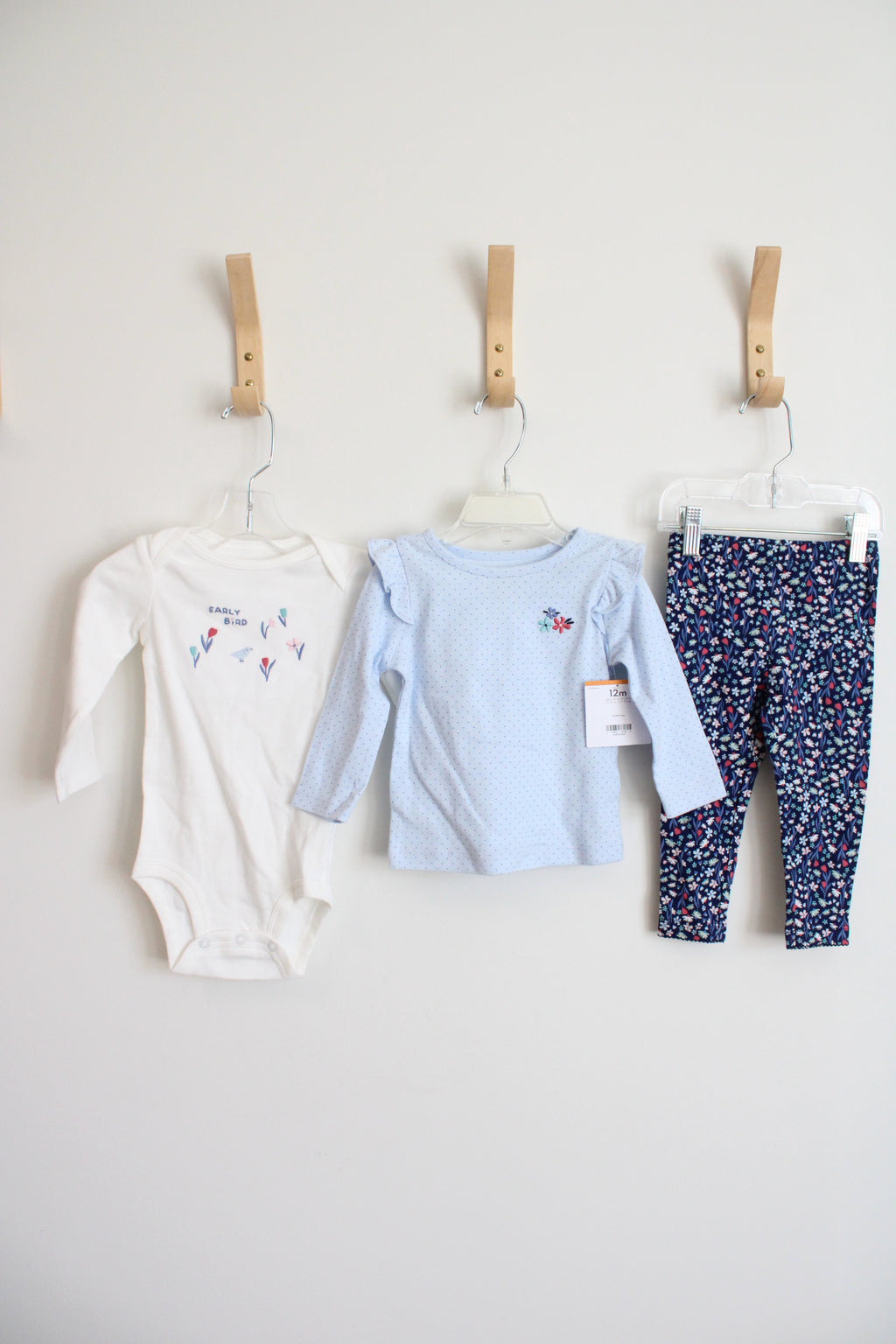 NEW Carter's Blue Floral 3-Piece Onesie & Legging Set | 12 MO