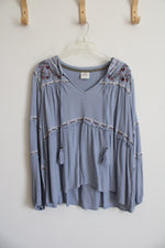 Knox Rose Periwinkle Blue Embroidered Boho Top | M