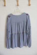 Knox Rose Periwinkle Blue Embroidered Boho Top | M