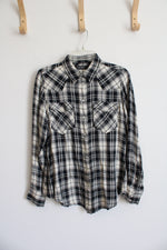 Lauren Ralph Lauren Black & Ivory Snap Button Down Top | M