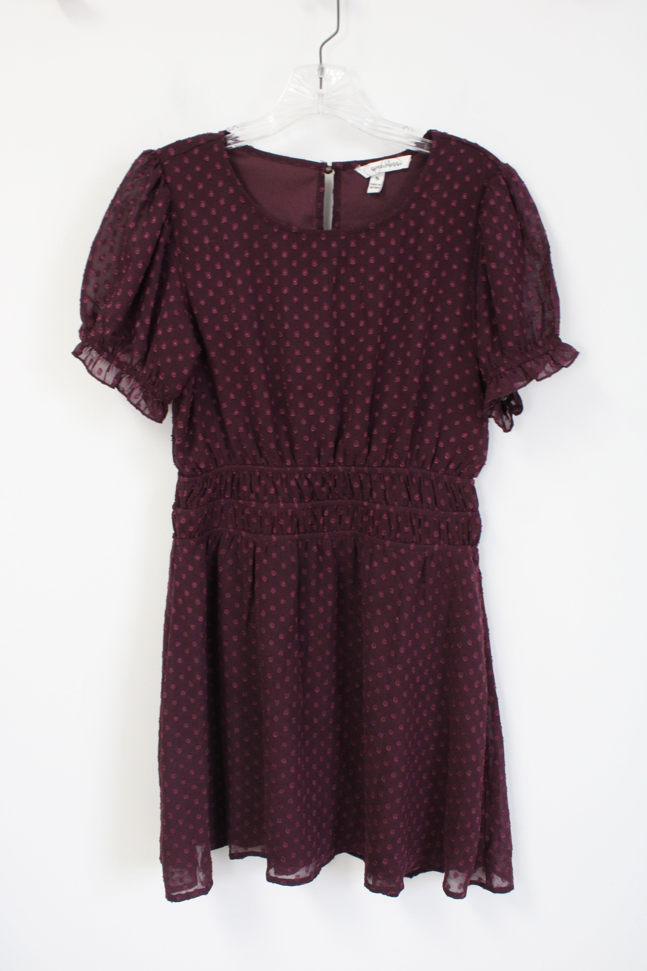 Speechless Burgundy Swiss Dotted Dress | M