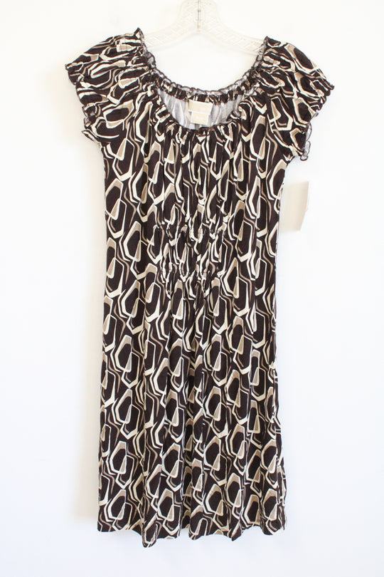 NEW MICHAEL Michael Kors Brown Patterned Dress | Petite S
