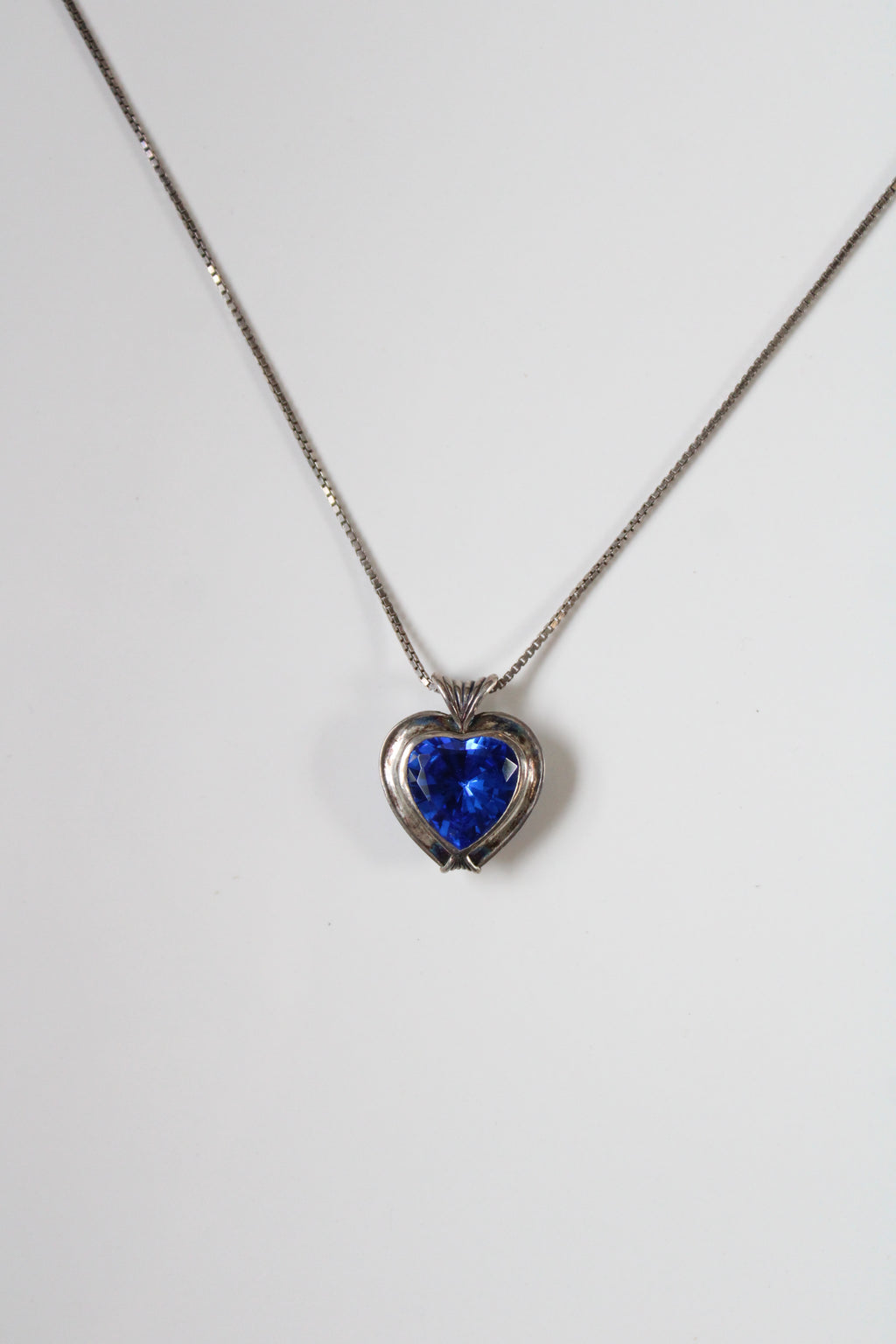 Blue Sapphire Large Sterling Silver Heart Pendant Necklace