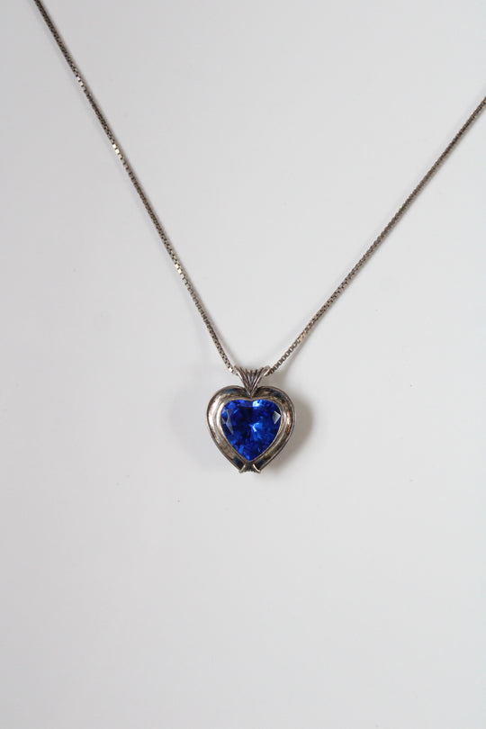 Blue Sapphire Large Sterling Silver Heart Pendant Necklace