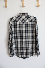 Lauren Ralph Lauren Black & Ivory Snap Button Down Top | M