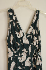 Emerald Green and White Floral Print Wrap Dress with Ruffle | M