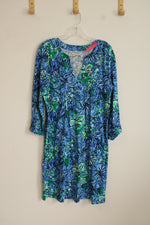 NEW Lilly Pulitzer Blue and Green Paisley Print 3 Quarter Sleeve Dress | L