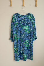 NEW Lilly Pulitzer Blue and Green Paisley Print 3 Quarter Sleeve Dress | L