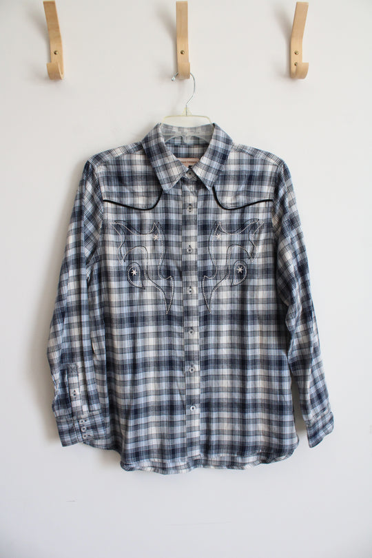 NEW Vintage Threads Blue & White Plaid Embroidered Button Down Shirt | M