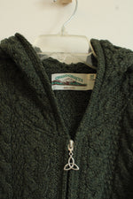 Aran Crafts Ireland Olive Green Knit Merino Wool Hooded Jacket | XXL