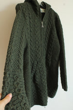 Aran Crafts Ireland Olive Green Knit Merino Wool Hooded Jacket | XXL