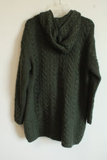Aran Crafts Ireland Olive Green Knit Merino Wool Hooded Jacket | XXL