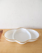 Vintage Anchor Hocking Fire-King Gold Trimmed Divided Milk White Glass Tray
