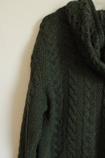 Aran Crafts Ireland Olive Green Knit Merino Wool Hooded Jacket | XXL