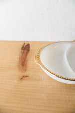 Vintage Anchor Hocking Fire-King Gold Trimmed Divided Milk White Glass Tray
