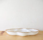 Vintage Anchor Hocking Fire-King Gold Trimmed Divided Milk White Glass Tray