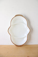 Vintage Anchor Hocking Fire-King Gold Trimmed Divided Milk White Glass Tray