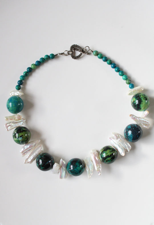 Genuine Baroque Pearl African Turquoise Large Statement Beaded Necklace