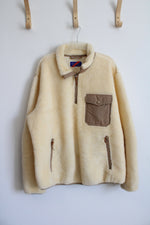 Best Made Co. Ivory & Brown Wool Sherpa 1/4 Zip Sweatshirt | XXL