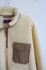 Best Made Co. Ivory & Brown Wool Sherpa 1/4 Zip Sweatshirt | XXL