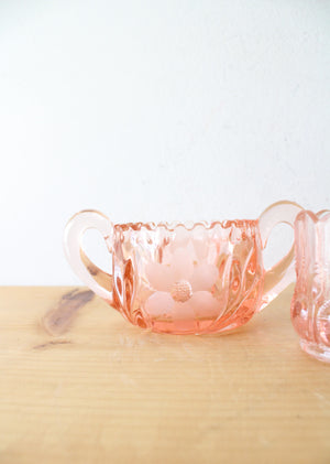 EAPG McKee 6 Petals & Star Pink Depression Glass Creamer Sugar & Toothpick Holder Set