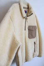 Best Made Co. Ivory & Brown Wool Sherpa 1/4 Zip Sweatshirt | XXL